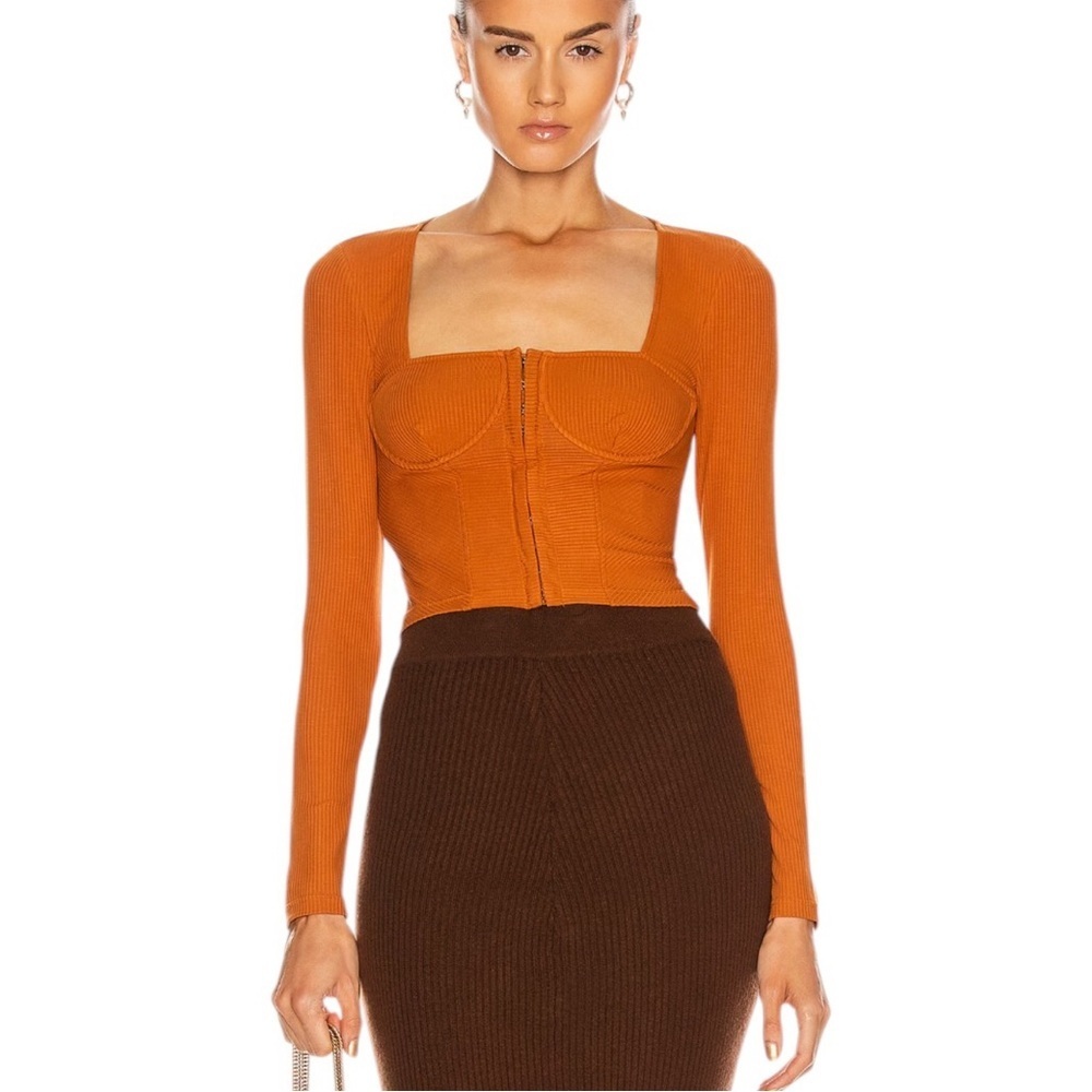 NWT JONATHAN SIMKHAI STANDARD Corset Long Sleeve Top in Toffee Size L